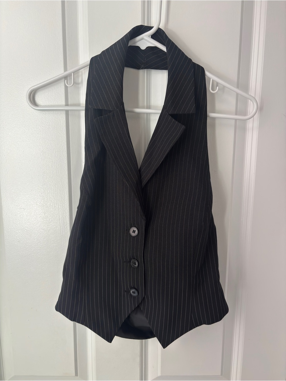 ASOS Miss Selfridge Black Pinstripe Halter Vest